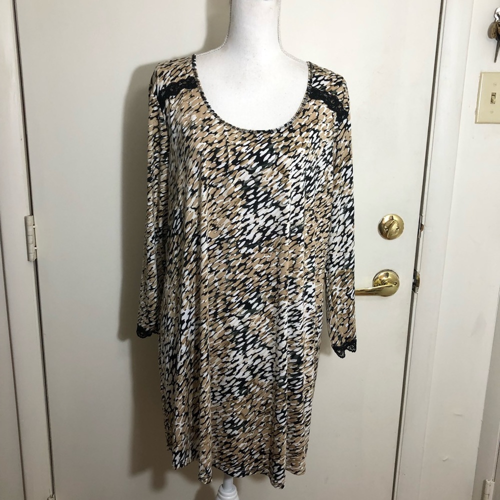 LINEA DONATELLA WOMENS SPLASH PRINT LACE DETAIL LONG SLEEVE TUNIC SZ XL